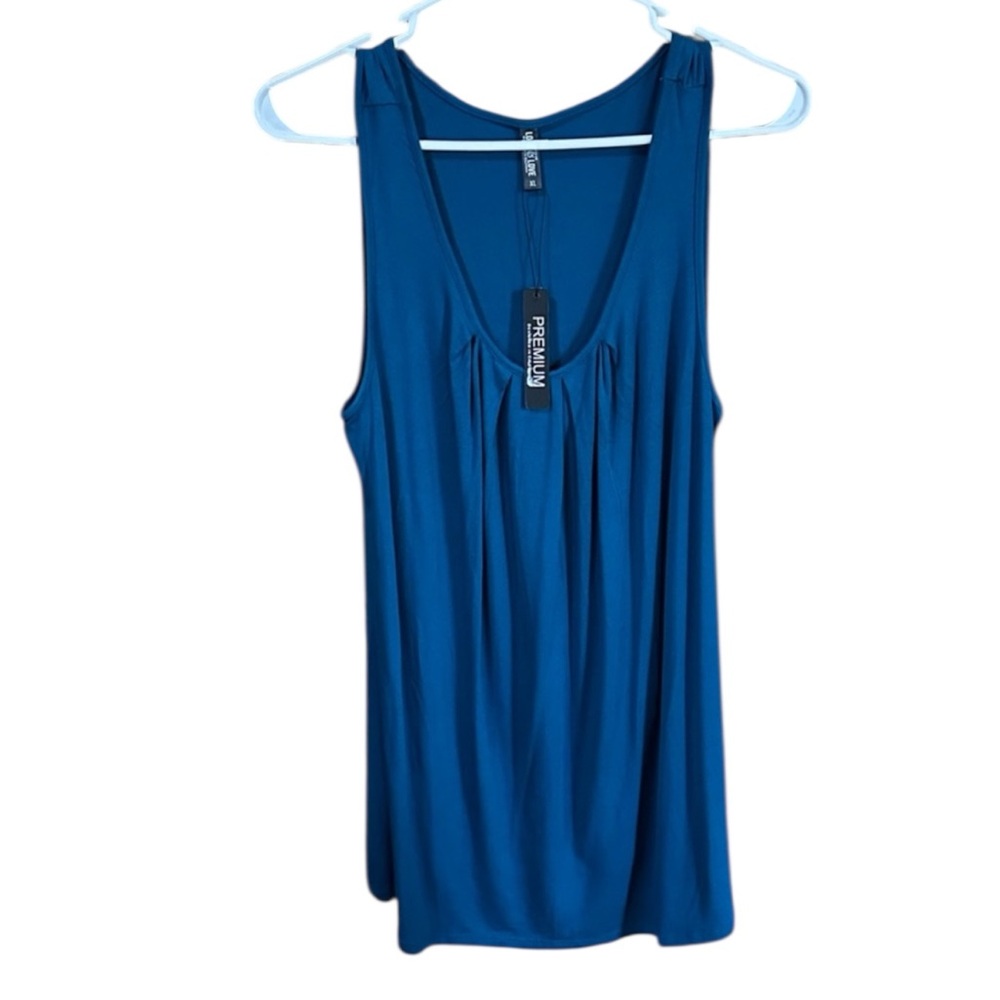 Lock & Love NWT Teal (Green/Blue) Wide Strap Tank Top. Pleats.